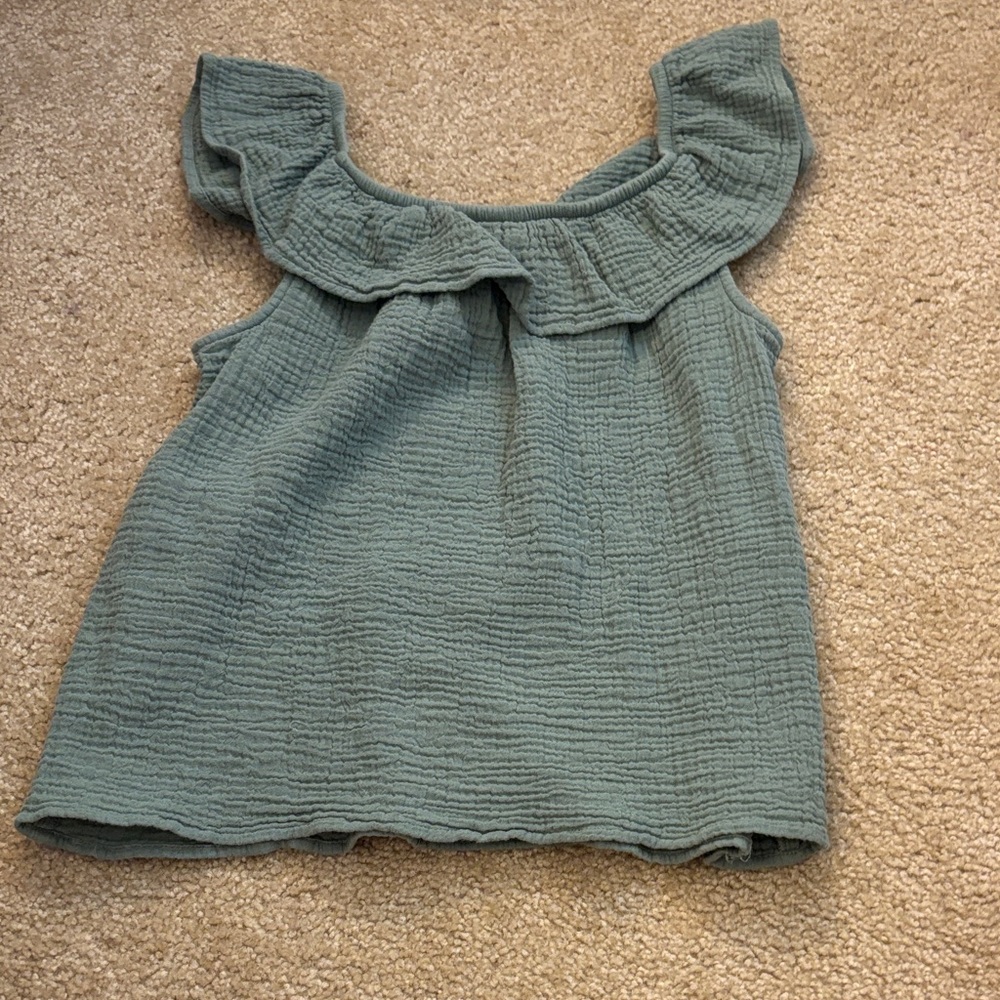 SO Textured Green Ruffle Blouse